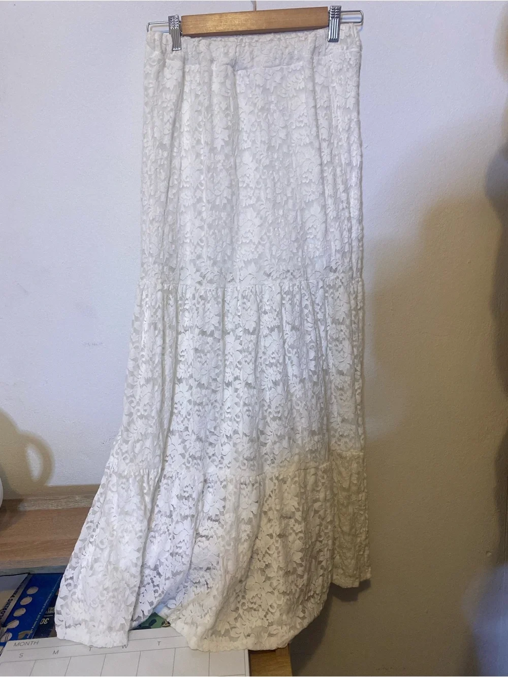 Timing White Lace Tiered Maxi Skirt